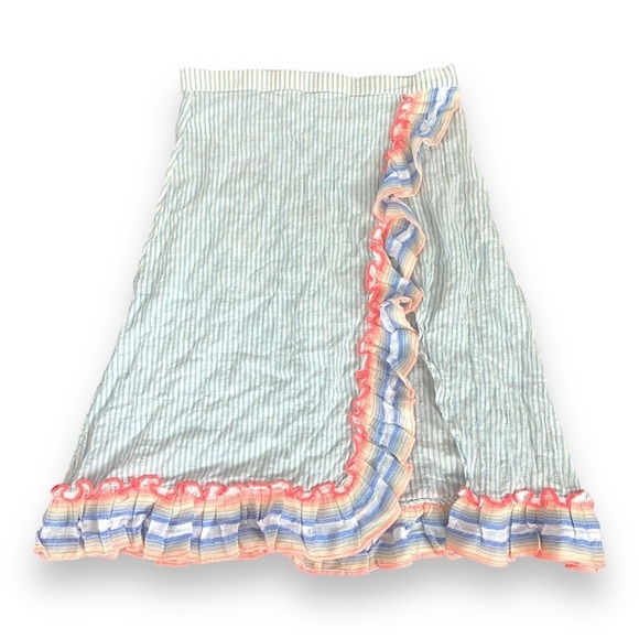 Lemlem Resort Cover Up Midi Skirt Sz XS Cabana Stripe/Rainbow Trim Ruffle - Picture 1 of 5
